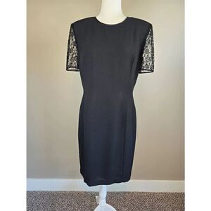Donna Morgan Black Cocktail Dress Sz 12 with lace/beads